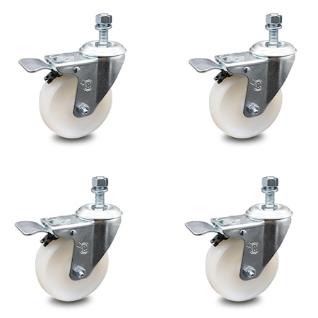 Service Caster 4 Inch Nylon Swivel 10mm Threaded Stem Caster Set with Total Lock Brake SCC SCC-TSTTL20S414-NYS-M1015-4